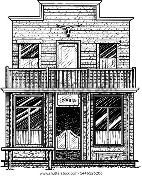 Old American Western Building Illustration Drawing Stock Vector