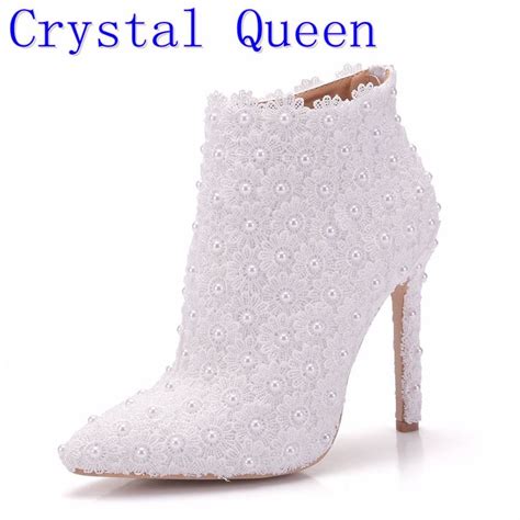 Crystal Queen Sexy Fashion White Lace Lady Party Prom Shoes Boots