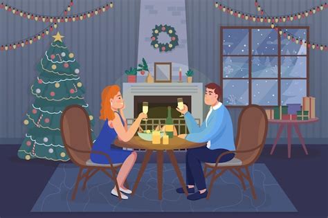 ilustração em vetor cor lisa jantar festivo romântico namorado e namorada comemoram o feriado