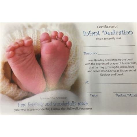 Infant Baby Dedication Certificate Pink Feet Adventist Book