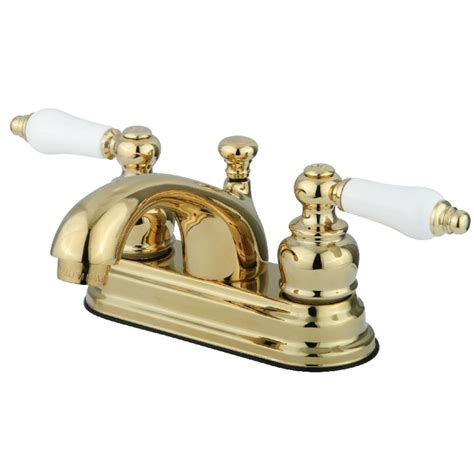 Faucet type:bathroom sink faucets installation type:centerset installation holes:one hole number of handles:single handle finish:antique brass style:antique valve type:ceramic valve cold and hot switch:yes function:sprinkle? Kingston Brass Magellan 4 in. Centerset 2-Handle Bathroom ...