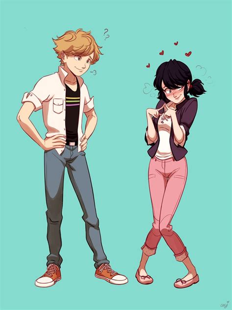 Marinette Dupain Cheng And Adrien Agreste Miraculous Ladybug Drawn By