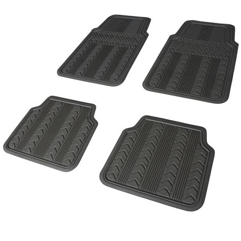 Car Floor Mats For All Weather Rubber 4pc Set Tire Tread Fit Heavy Duty