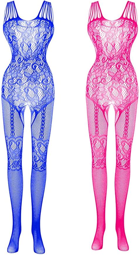 Lovelybobo 2 Pack Womens Fishnet Striped Lingerie Bodystockings