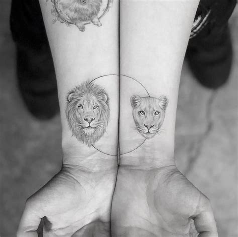 Table of contents mountain lion and lioness tattoos lion and lioness tattoo 12. lion and lioness, wrist tattoos, soulmate tattoos, black ...