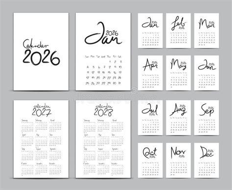 Desk Calendar 2026 Template Set Calendar 2027 2028 Lettering Calendar
