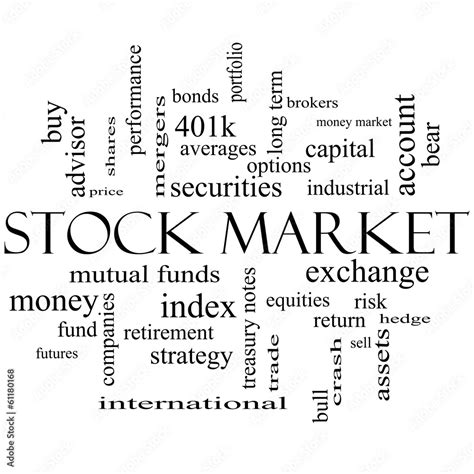Stock Market Word Cloud Concept In Black And White Stock Illustration