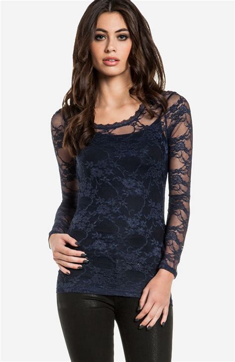 Long Sleeve Lace Top With Lace Scallop Detail On Neckline Dress Up