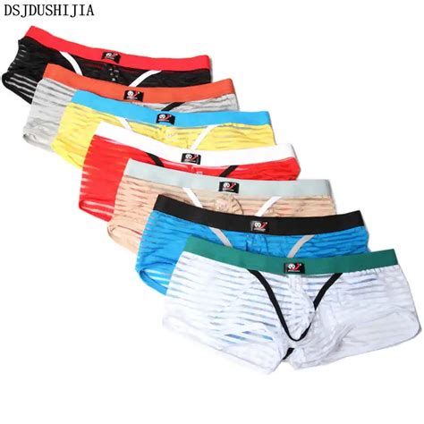 Wholesale 7pcs Sexy Underwear See Through Penis Pouch Briefs Sexy Mens Striped Panties Fetish