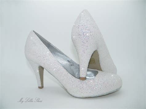 White Glitter Court Low Heels For Comfortable Wedding Shoes Low Bridal
