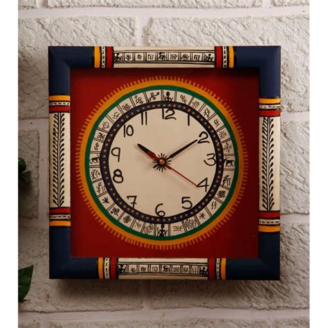 Unravel India Warli Painted Wooden Wall Clock In 2020 Wall Clock