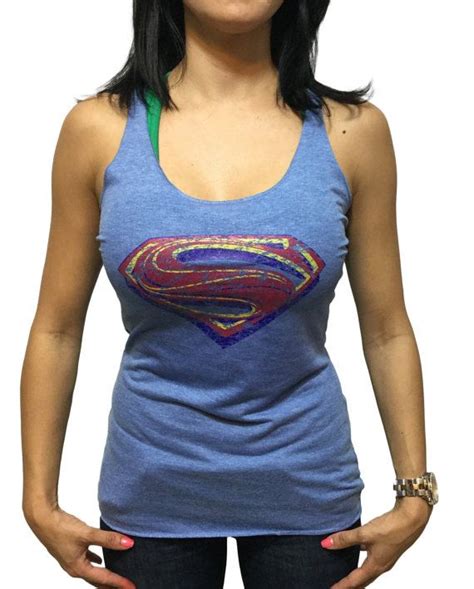Superman Distressed Tri Blend Seamless Womans Workout Tank Top Fitness