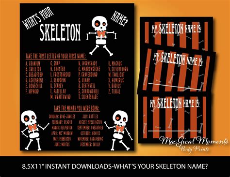 What's Your Skeleton Name Game, Cute Dancing Skeleton Name Game