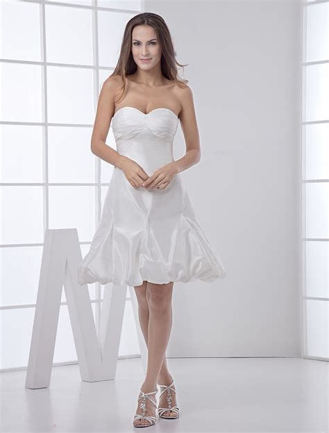Short White Bridal Wedding Dress With Sweetheart Neck A Line Pleated