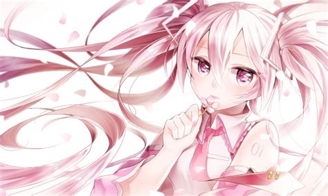 Wallpaper Vocaloid Hatsune Miku Pink Hair Twintails Flower Petals