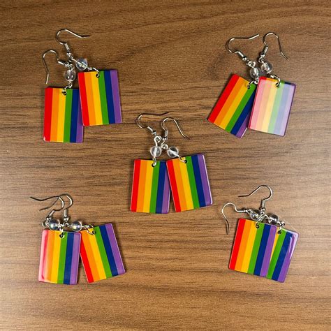 Rainbow Stripe Dangle Earrings Etsy