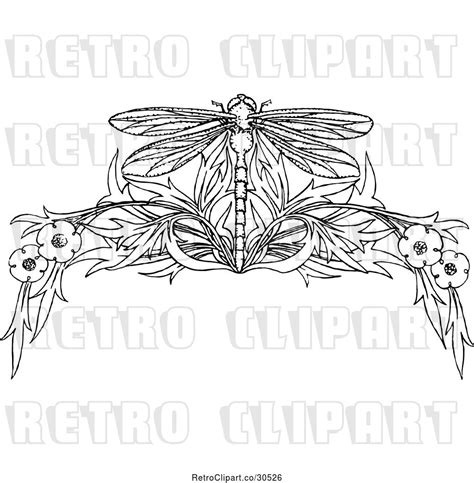 Vector Clip Art Of Retro Dragonfly And Floral Page Border By Prawny