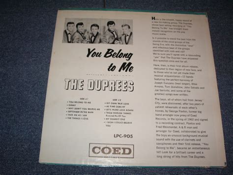 The Duprees You Belong To Me 1962 Canada Original Mono Used Lp パラダイス・レコード