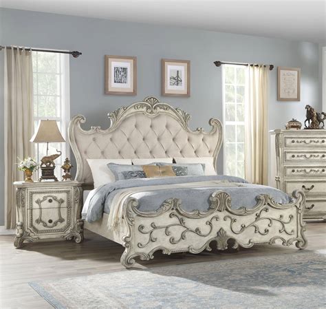 The ones made of wood are better because they portray good curves with attractive patterns. Luxury Wood King Bedroom Set 3Pcs Antique White Fabric ...