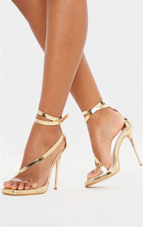 Gold Square Toe Asymmetric Strap Sandal Prettylittlething