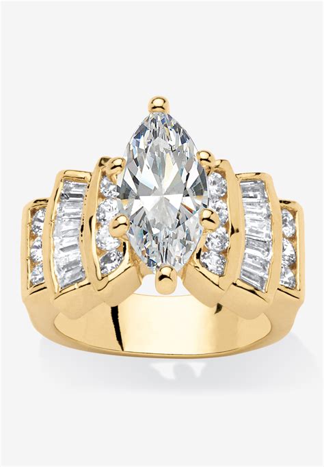 Gold Plated Marquise Cut Step Top Engagement Ring Cubic Zirconia Woman Within