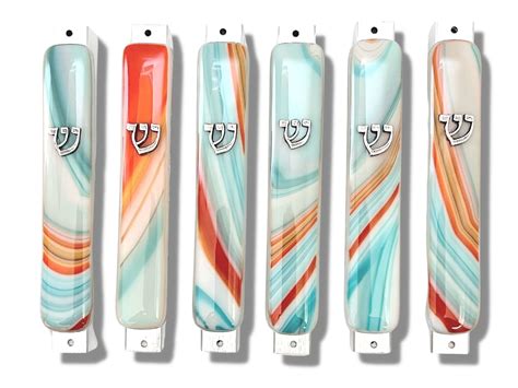 Fused Glass Mezuzah Case Turquoise And Orange