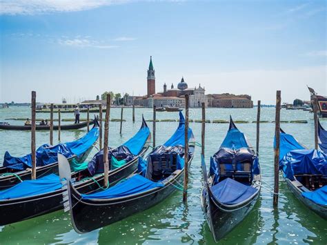 Venice Italy Gondolas Moored Near Saint Mark S Square Piazza San