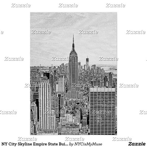 Ny City Skyline Empire State Building Wtc Etch Bw Poster Zazzle Ny