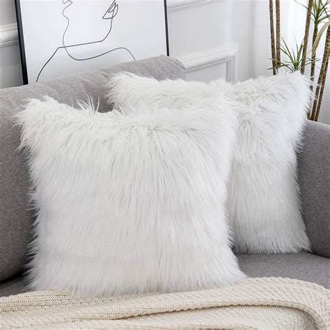 Wlnui Set Of 2 White Decorative Fluffy Pillow Covers New