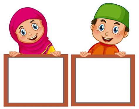 Muslim Children And Empty Board Download Free Vectors Clipart Lihat