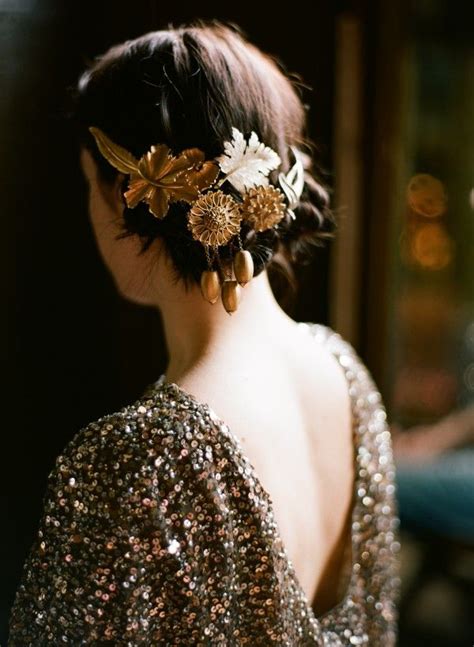 All hair near the face can be removed with braids or bundles. DIY Gold Wedding Hair Accessories - Once Wed