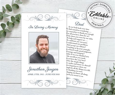 Maybe you would like to learn more about one of these? Editable Funeral Prayer Card Template Printable Memorial ...