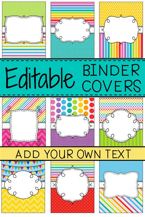 Editable Binder Covers Bright Rainbow Student Binder Covers