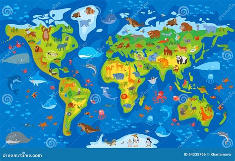 Mapa Mundial De Dibujos Animados Con Paisajes Y Animales Ilustracion Images