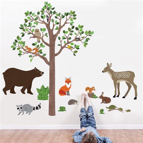 Large Woodland Animal Wall Decals Eco Friendly Peel And Stick Fabric