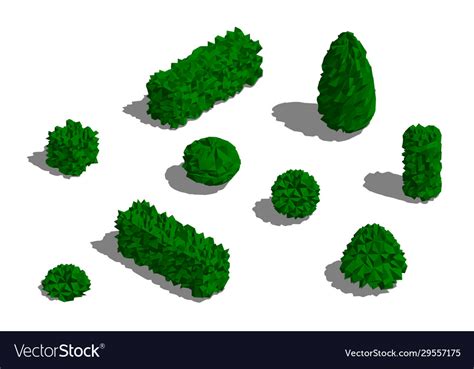 Set Different Bushes 3d Low Poly Royalty Free Vector Image