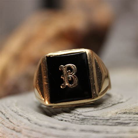 1940s Vintage Mens Signet Ring 10k Solid Yellow Gold Ring 66 Grams