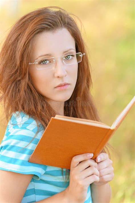 Beautiful Woman Wearing Glasses Carefully Read Book Stock Photos Free