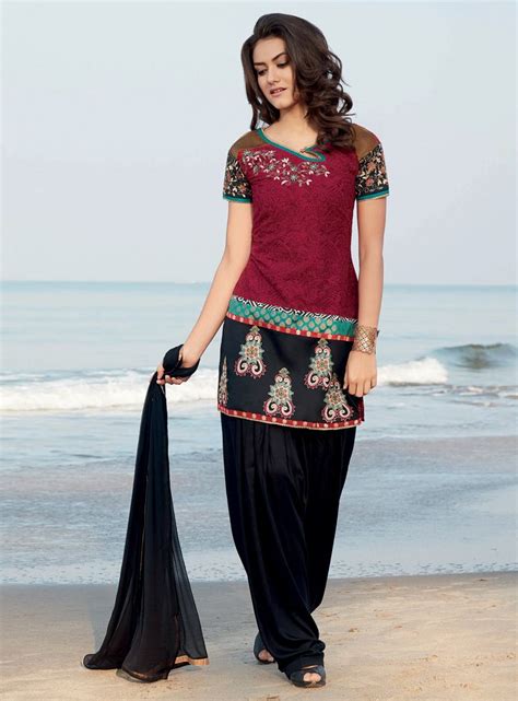 Maroon Cotton Readymade Punjabi Suit 96095 Utsav Fashion Indian