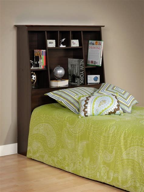 Headboard, full/queen size bookcase headboard in cherry wood finish. Espresso Twin Tall Slant-Back Bookcase Headboard ...