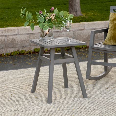 Manor Park Wood Outdoor Patio End Table With Chevron Design Grey Wash