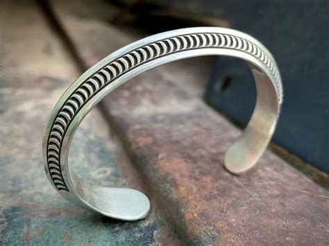 G Carinated Sterling Silver Cuff Bracelet By Navajo Randy Secatero