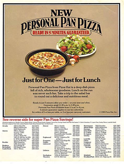 PIZZA HUT :: "NEW PERSONAL PAN PIZZA -" i (( 1983 )) | Nutritious meals