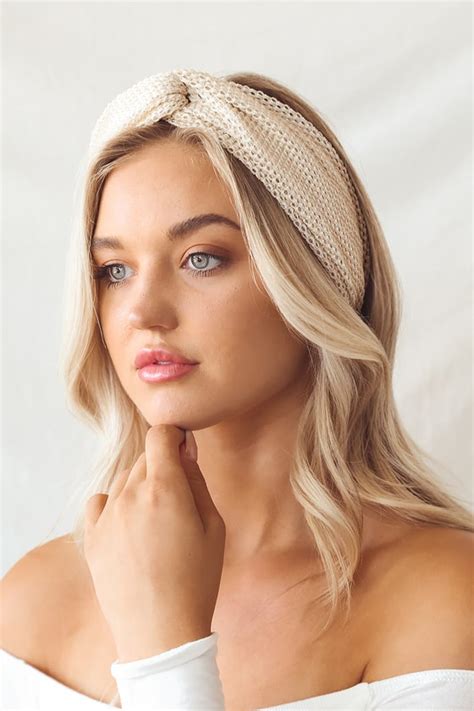 Ivory Mesh Headband Knotted Headband Metallic Gold Headband Lulus