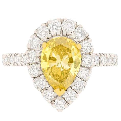 Gia Certified Fancy Yellow Double Diamond Halo Engagement Ring For Sale