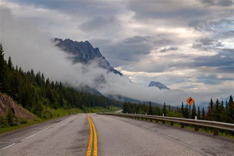 Highway 40 In Kananaskis Country Alberta On A Gloomy Rainy Day Stock