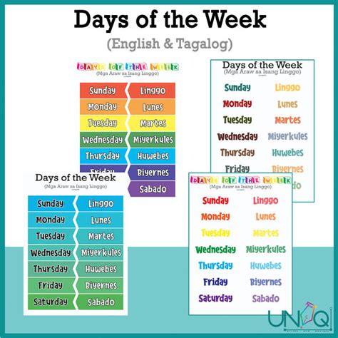 UNIQ 2in1 Laminated Educational Wall Chart Days Of The Week English