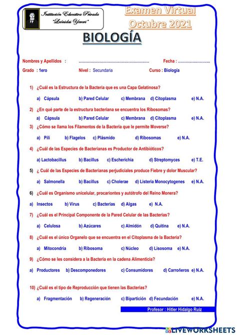 Biologia 1ero Sec Worksheet Live Worksheets
