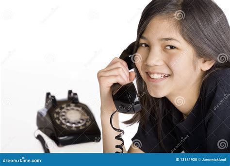 Girl Talking On Old Phone Stock Photo Image 13131930