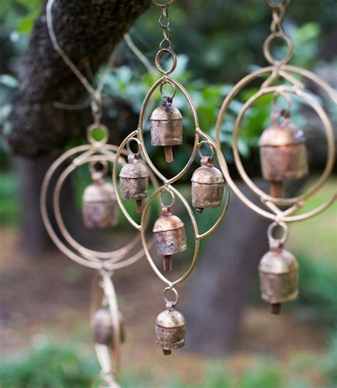 Upcycled Metal Hanging Bell Chime Displays Five Handcrafted Copper